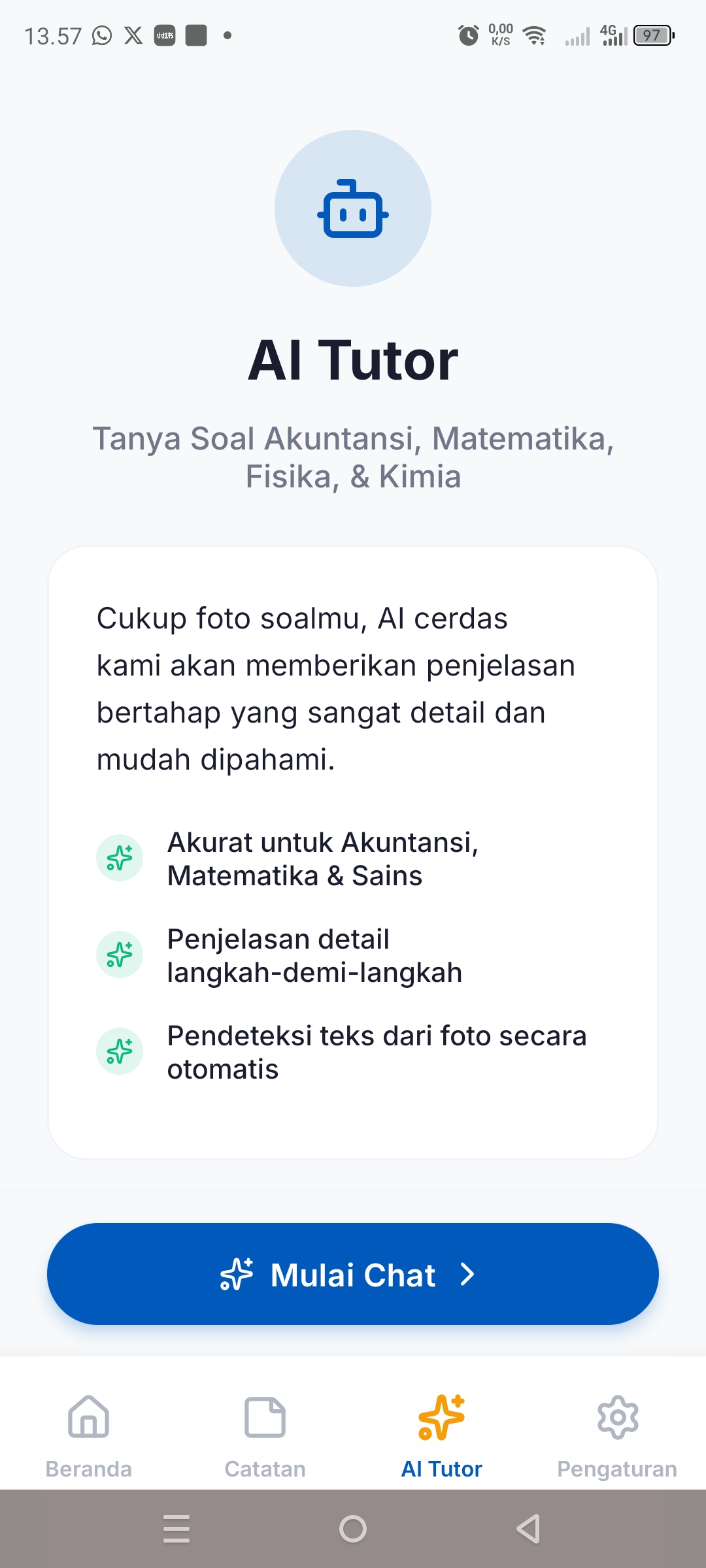 Tampilan fitur AI Tutor di aplikasi Niel SciCount